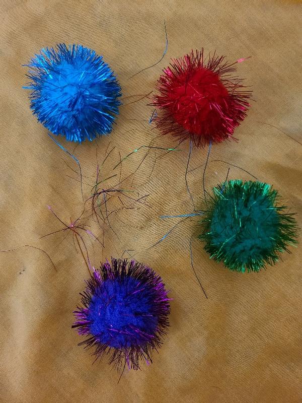 5 Sparkle Ball Cat Kitten Toys Glitter Pom Poms, 2" W