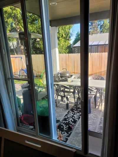 Bar with dog door installed