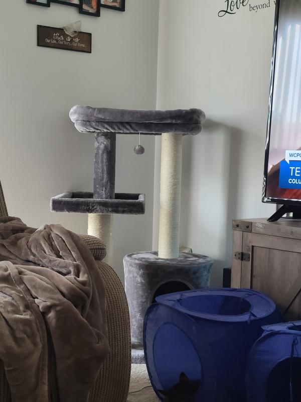 FRISCO 42in Heavy Duty Faux Fur Cat Tree & Condo, Gray