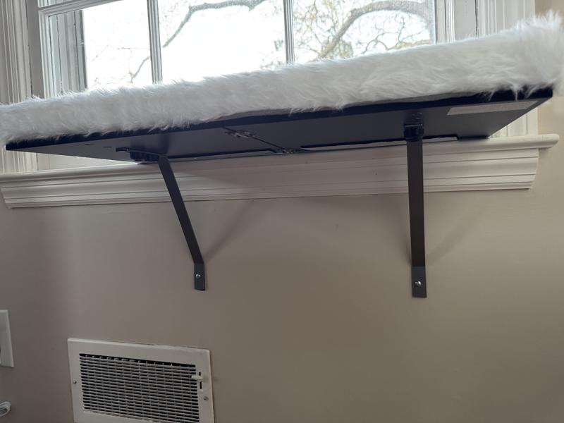 Shows the 2 screws I added at the bottom end of the braces because they were slipping and the whole shelf was sagging.