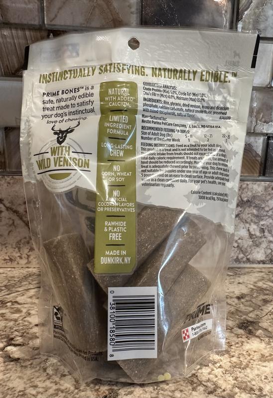 PRIME BONES Natural Small Chew Stick with Wild Venison Dog Treats, 12