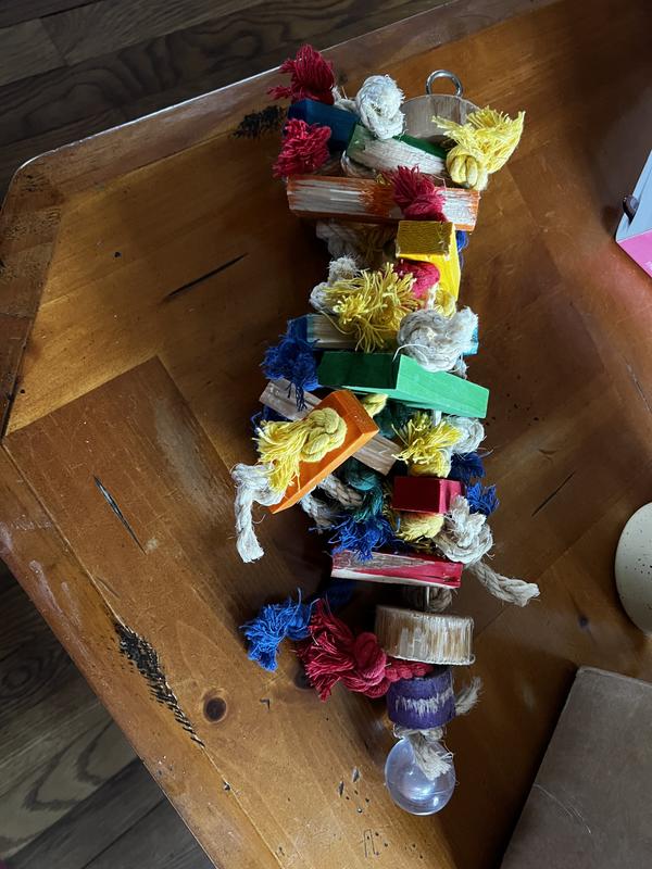 Reused toy pieces on skewer