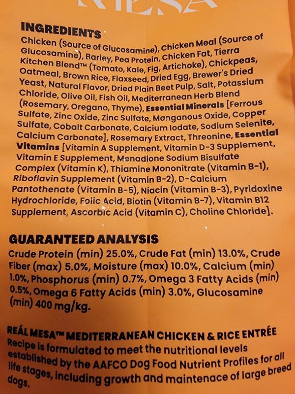 Ingredients list