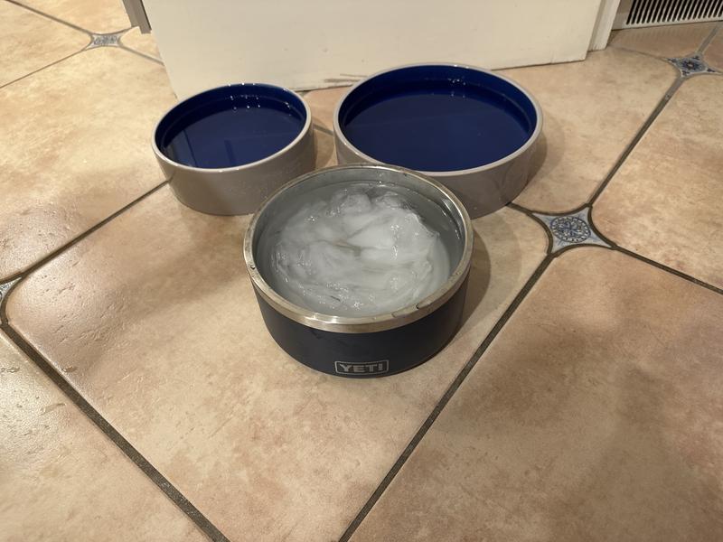 I’m case you have a dog that LOVES ice cold water like mine… The ice was in all of these bowls X12 hours & just melted in the stoneware bowls. The YETI bowl still has ice in the water but the water in the stoneware is still ice cold!