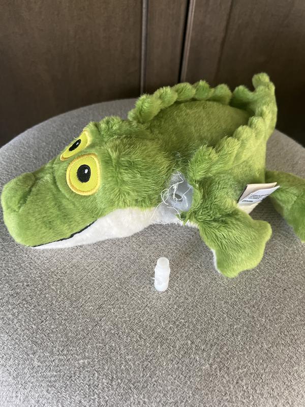 Chewed open and chewed up squeaker in