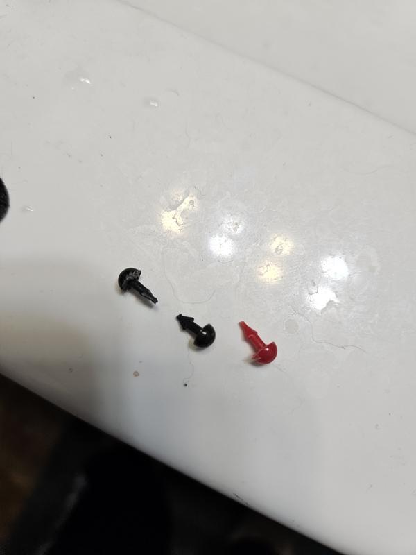 Eyes and nose from toy. Cat choking or bowel perforation hazard. Remove these before letting your cats play with this toy.