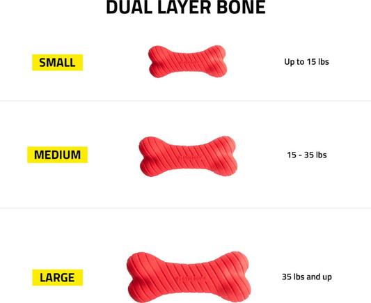 Playology Dual Layer Bone Dog Toy Peanut Butter Medium