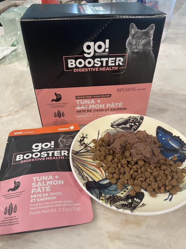 Pâté next to their regular dry food.