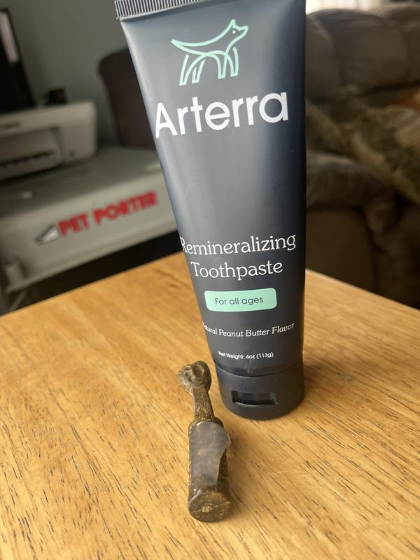 Arterra toothpast on a treat to show consistency