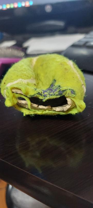 Not the Hartz ball, a leading brand shredded to bits.