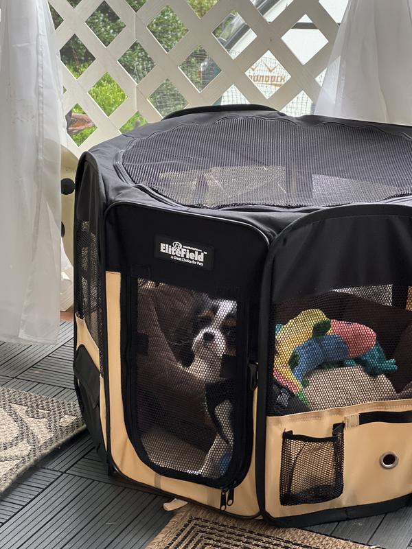 ELITEFIELD 2-Door Soft-Sided Dog & Cat Playpen, Brown & Beige, 30