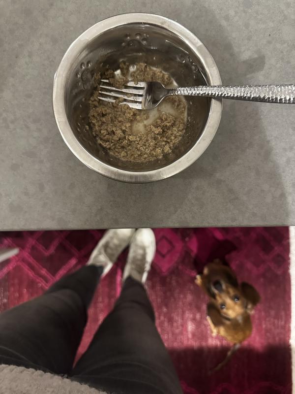 Mixed with warm water and mashed with fork