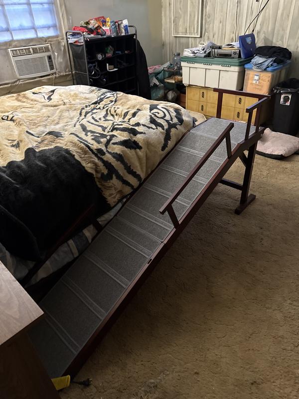 A great feature is the guard rails for when they get the end to turn onto the bed