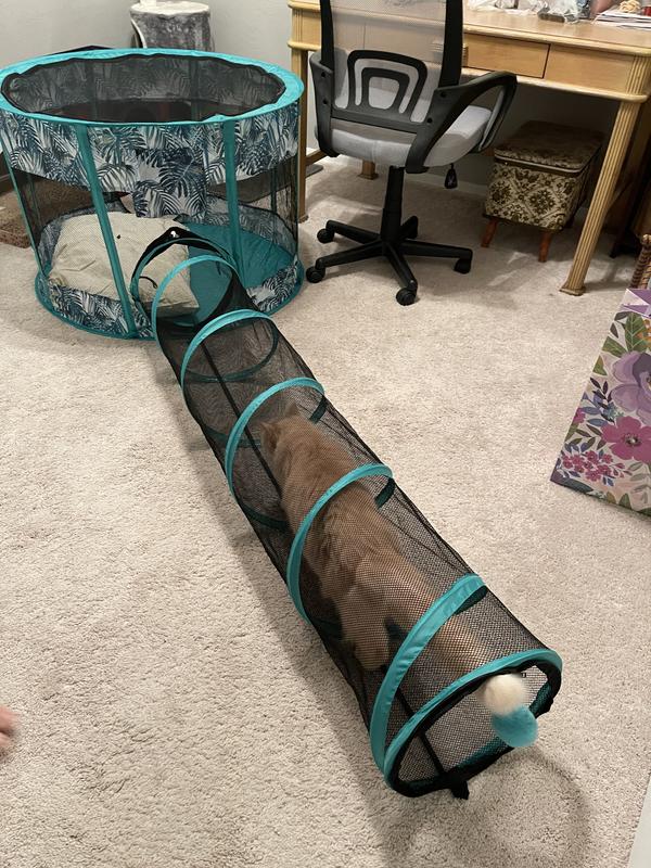 FRISCO Mesh Outdoor Popup Cat Round Playpen & Tunnel, Leaf, 36in L x