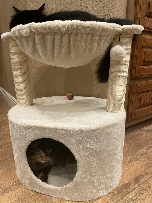 TWO BY TWO The Holly 23.6-in Plush Cat Tree & Condo, Cream - Chewy.com