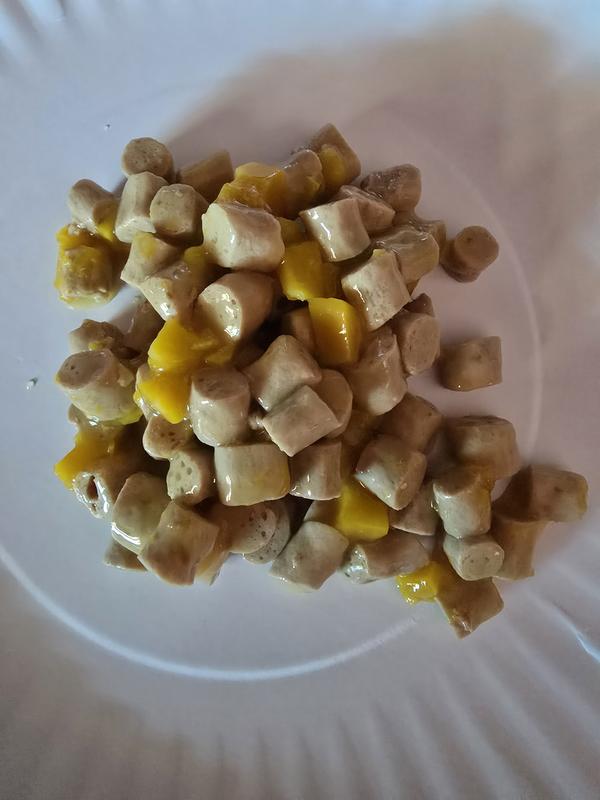 Unique individual Chicken chunks with pumpkin