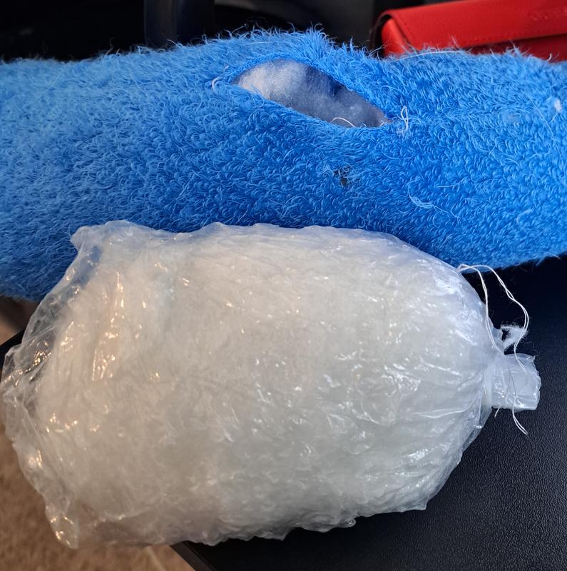 What my dog pull out of the toy. Luckily we were checking on him or he could have choke with that thing. That plastic bag also includes the noise box.