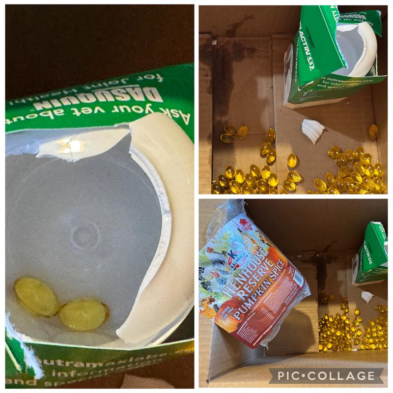 Heavy item packed with a fragile bottle of fish oil pills