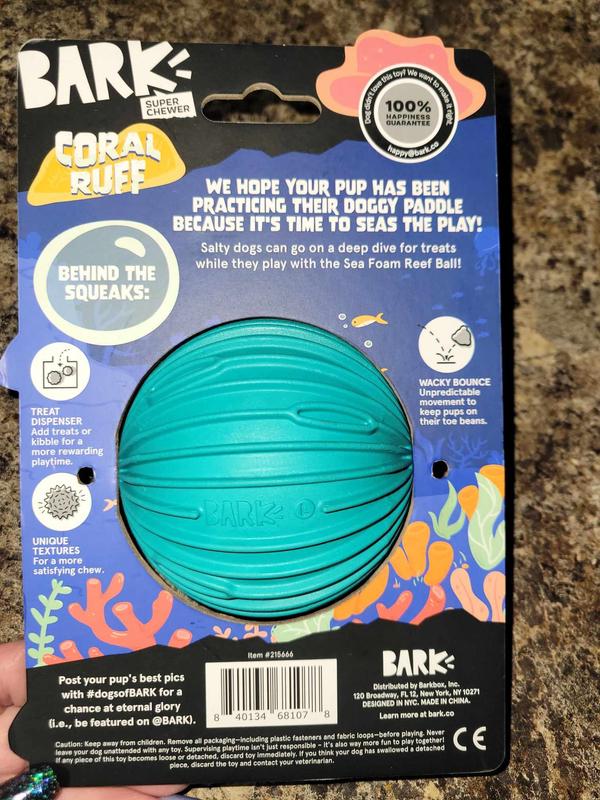 BARK Sea Foam Reef Ball Tough Treat Dispensing Dog Toy, Teal, Large ...
