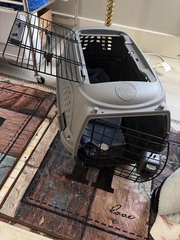 FRISCO Two Door Top Load Plastic Dog & Cat Kennel, Grey, 20-in