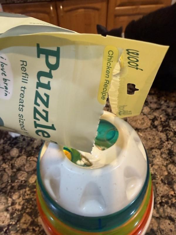 Woof Puzzle Treats in my dogs favorite tippy puzzle