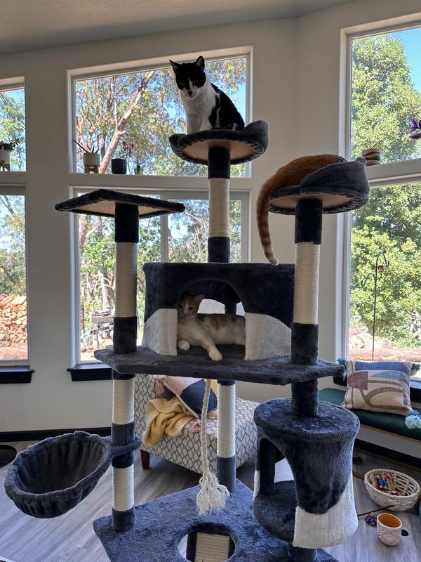 YAHEETECH 79in Plush Cat Tree & Condo, Beige