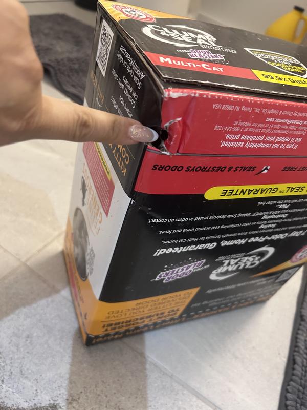 And the box had a hole.   Not sure how much litter was lost, but it was not too heavy