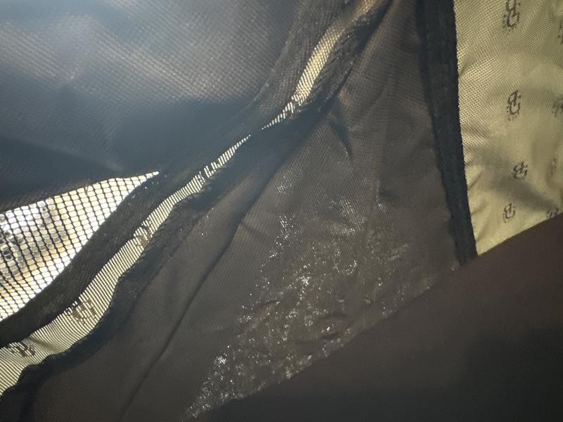 Fabric thin, almost see through. Will tear with any weight.