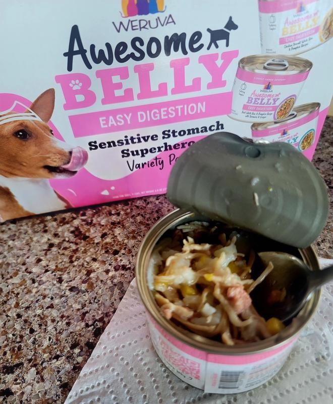 You can see the shredded chicken, grains of rice and chunks of cooked pumpkin.