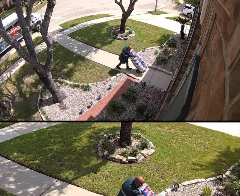 Overhead view of delivery from camera