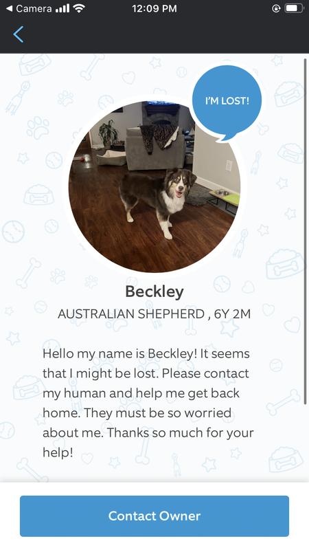 The message someone gets if they scan the QR code on Beckley’s Ring ID tag.