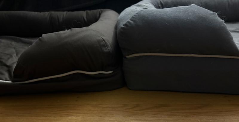 Half the padding in the new version (left)