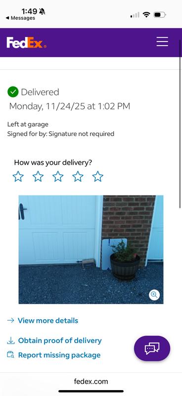 Package in front of the garage door. Need a different delivery service option