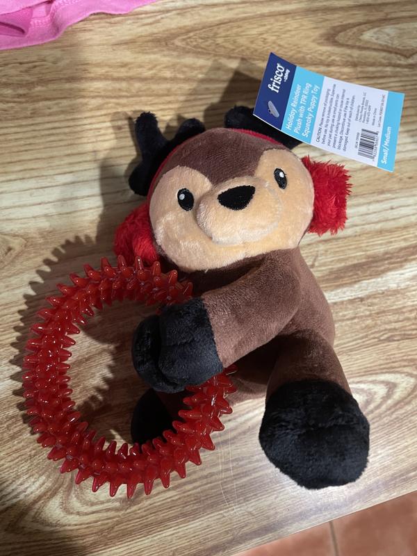 Frisco Holiday Reindeer Plush with TPR Ring Squeaky Puppy Toy