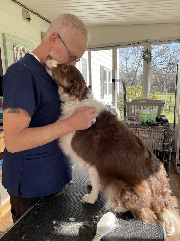 In my shop with a client