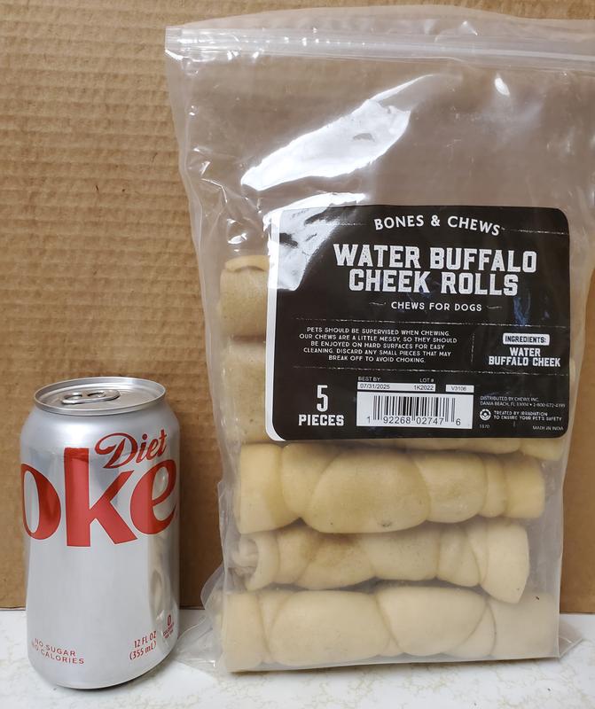 BONES & CHEWS Water Buffalo Cheek Rolls Dog Chew, 5ct