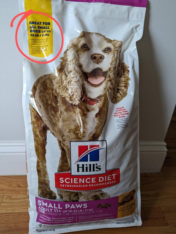 Hills Science Diet Dog Food, Premium, Chicken Meal & Rice Recipe, Small Paws, Adult 1-6 - 15.5 lb