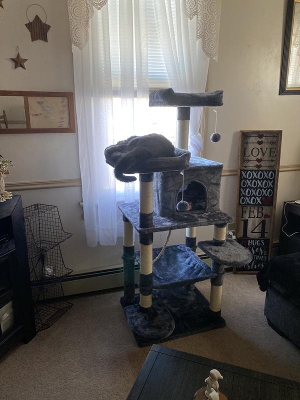 YAHEETECH 59in Plush Cat Tree & Condo, Dark Gray