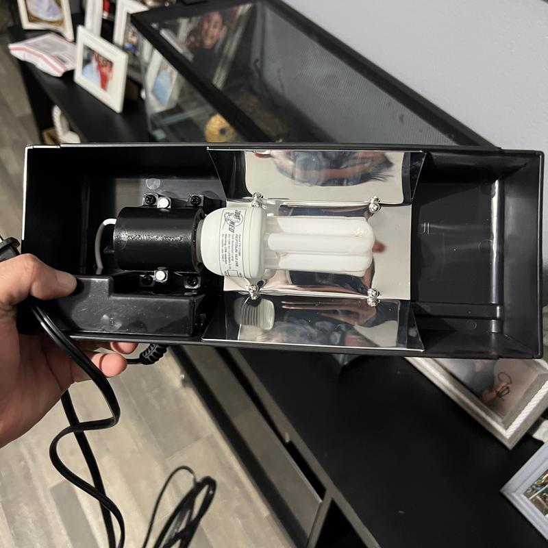 Light fixture and light bulb sold separately. I used a reptisun 10.0 UVB compact bulb.