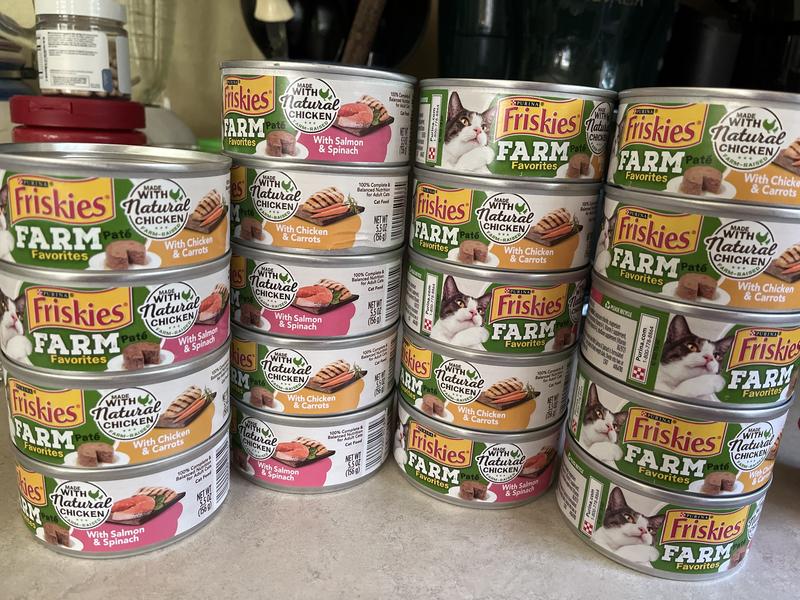 Friskies Farm Favorites Salmon & Spinach Pate Wet Cat Food 5.5-oz can, case of 24
