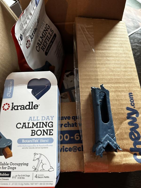 Kradle All Day Calming 6-inch Rubber Dog Bone Toy with Bacon Flavored Dog Treat Refill, 4 count