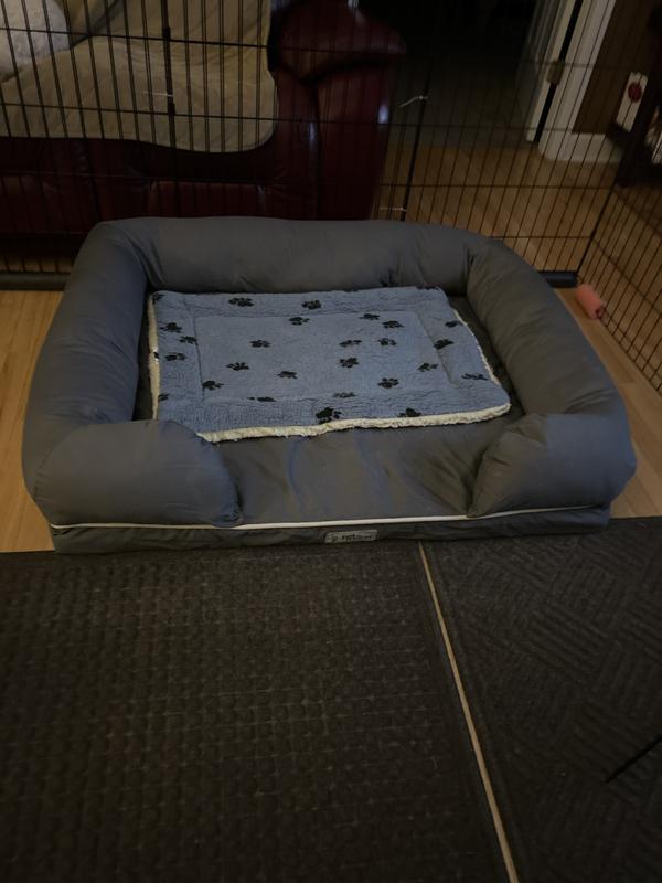 PETFUSION Ultimate Lounge Memory Foam Bolster Cat & Dog Bed with Removable Cover, Gray, XLarge