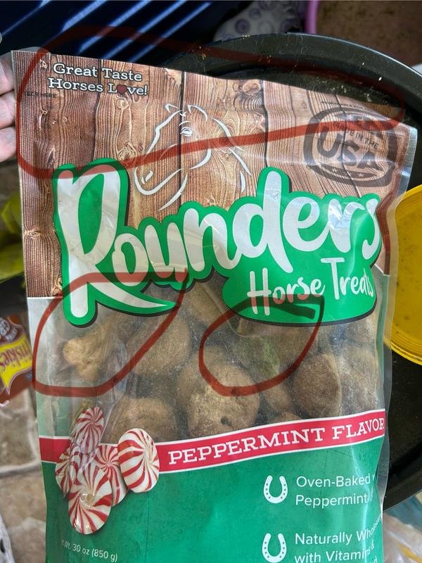 Circled dog bones in unsealed bag.