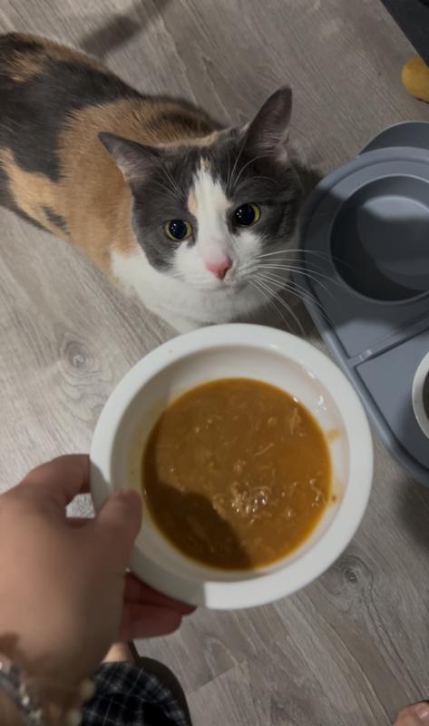 Bean smelling her gravy soup