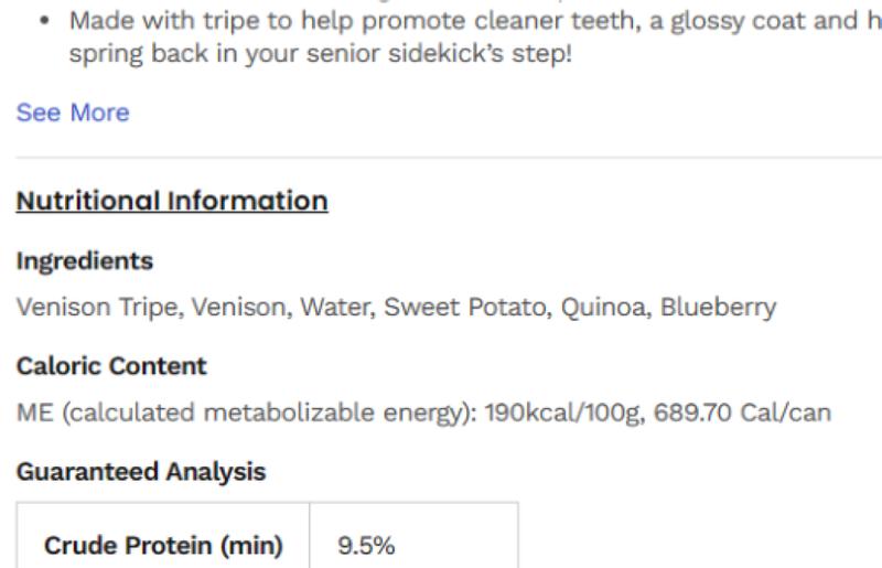 Incorrect ingredients listed for this product on Chewy site.