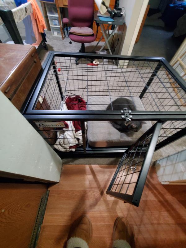 PawHut Heavy Duty Double Door Lockable Wheels Dog Crate, Black