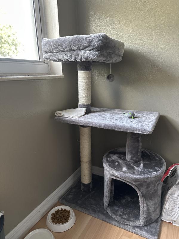 FRISCO 38-in Cat Tree with Condo, Top Perch and Toy, Charcoal - Chewy.com