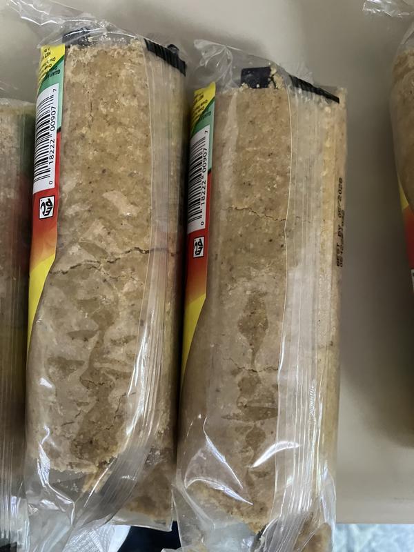 Cracked and crumbled suet logs.