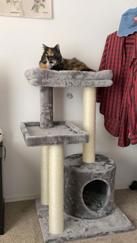 FRISCO 42-in Heavy Duty Faux Fur Cat Tree & Condo, Cream - Chewy.com