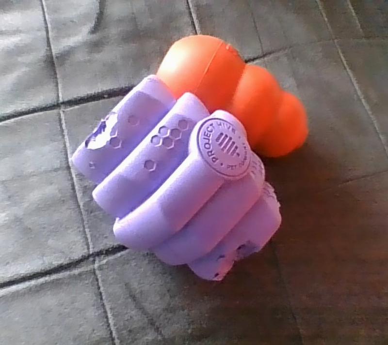 larger than the classic Kong; less sturdy than Kong